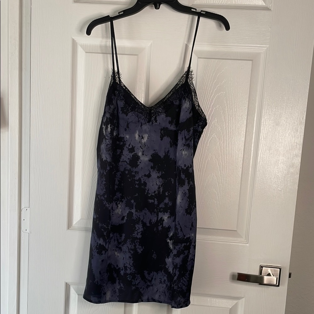 Open edit tie dye mini slip dress with lace accents